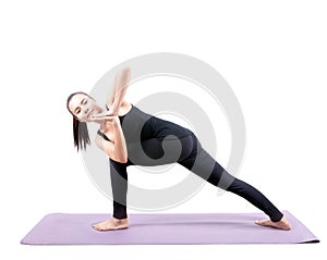 Asian woman health care yoga posting isolated white background photo