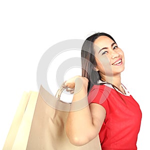 Asian woman holding bag shopping