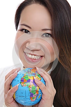 Asian Woman Holding Globe