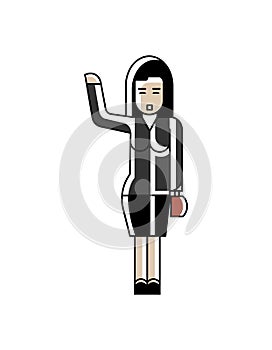 Asian woman with ladies handbag waving hand