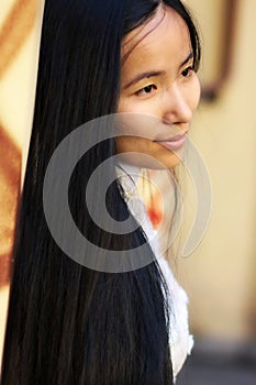 Asian woman with long hairs portrait