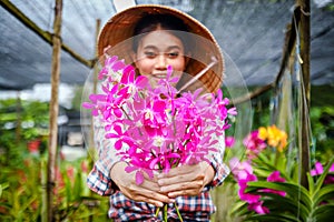 Asian farmers farm orchids.