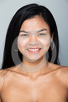 Asian Woman before make up hair style. no retouch, fresh face