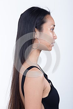 Asian Woman before make up hair style. no retouch, fresh face