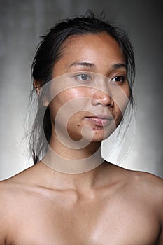 Asian Woman before make up hair style. no retouch, fresh face