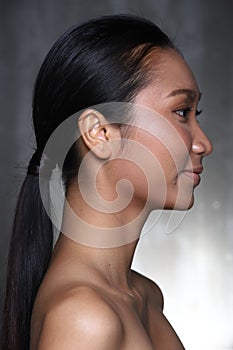 Asian Woman before make up hair style. no retouch, fresh face