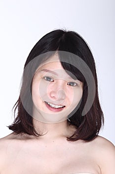 Asian Woman before make up hair style. no retouch, fresh face wi