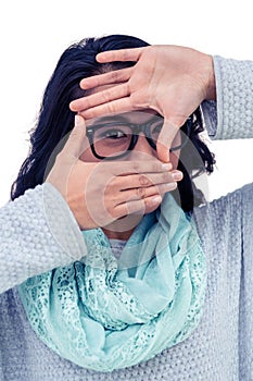 Asian woman making square with hands