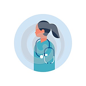 Asian woman medical doctor stethoscope profile icon female avatar portrait healthcare concept flat