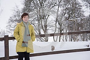 Asian Woman on Mount Gurten, Bern in Winter, Switzerland, Europe
