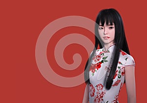 Asian woman. Person in the image is computer generated by 3D rendering. No model release is needed as the person is