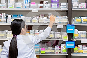 Asian woman a pharmacist in pharmacy room photo