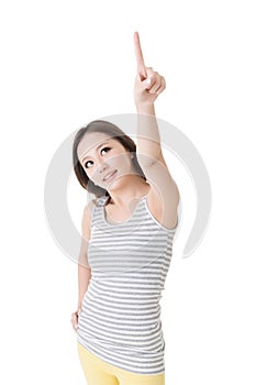 Asian woman pointing