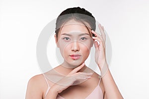 Asian woman portrait with perfect fresh clean skin. Facial treat