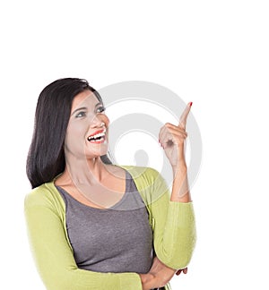 Asian woman posing, get an idea hand gesture