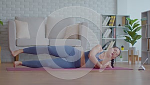 Asian woman practice yoga plank online course at home sudden injuries Wrist pain and muscle problems,Health care and Exercise at