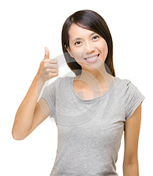 Asian woman praise with thumb up