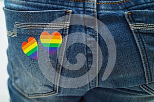 Asian woman with rainbow flag, LGBT symbol rights and gender equality, LGBT Pride Month in June