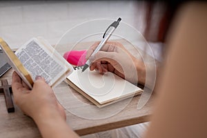 Asian woman reading and study bible in the morning, spirtuality and religion, Religious concepts