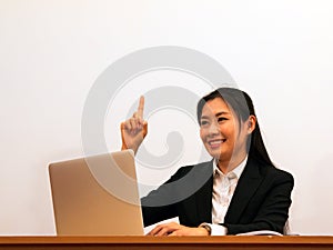 Asian woman realize and smile photo
