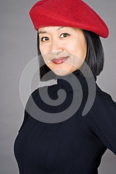 Asian Woman with a Red Beret