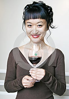 Asian Woman with Red Wine