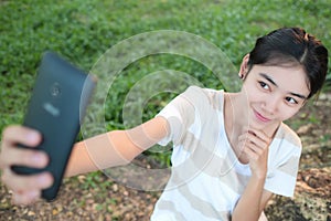 Asian woman Selfie by smartphone