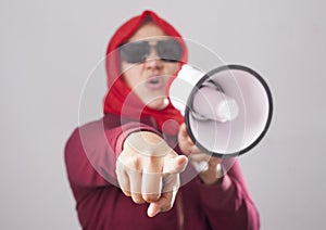 Asian woman Shouting with Megaphone