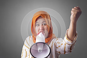 Asian woman Shouting with Megaphone