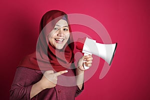 Asian woman Shouting with Megaphone, Side View