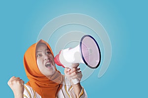 Asian woman Shouting with Megaphone