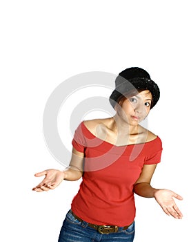 Asian woman shrug her shoulder