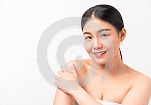 Asian woman is smiling skin beauty and health, for spa products and make up