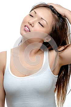 Asian Woman Smiling In White