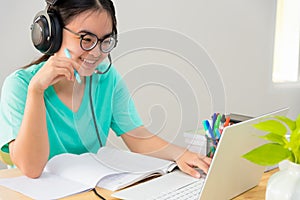 Asian woman student class online internet learning