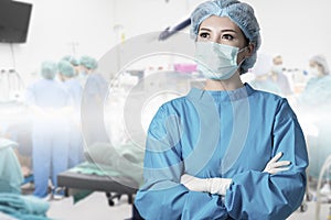 Asian woman surgeon in operation room