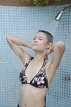 Asian woman take a shower.