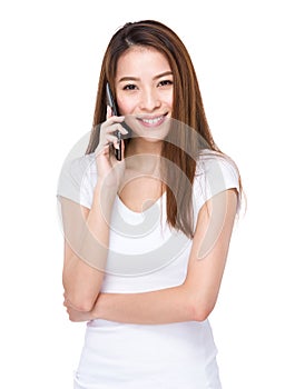 Asian woman talk to mobile phone