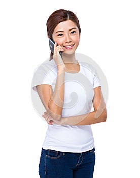 Asian woman talk to mobile phone