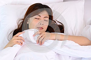 Asian woman teenager sleeping and relaxation