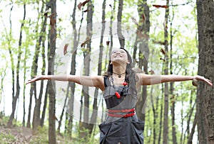 Asian woman Throw leaves