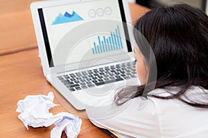 Asian woman with tired overworked and sleep, girl have resting while work writing note,