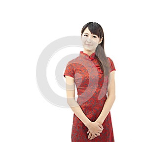 Asian woman and traditional clothing cheongsam photo