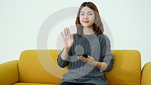 Asian woman using digital tablet shopping online, call, texting message internet technology lifestyle with smiling face. Asian wom