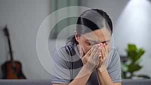 Asian woman was sick with fever getting cough