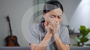 Asian woman was sick with fever getting cough