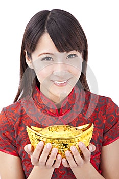 Asian woman wear cheongsam photo