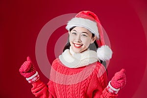 Asian woman wear christmas hat