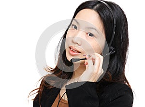 Asian woman wearing headset