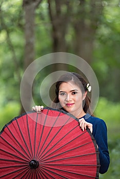 Asian woman wearing traditional thai style